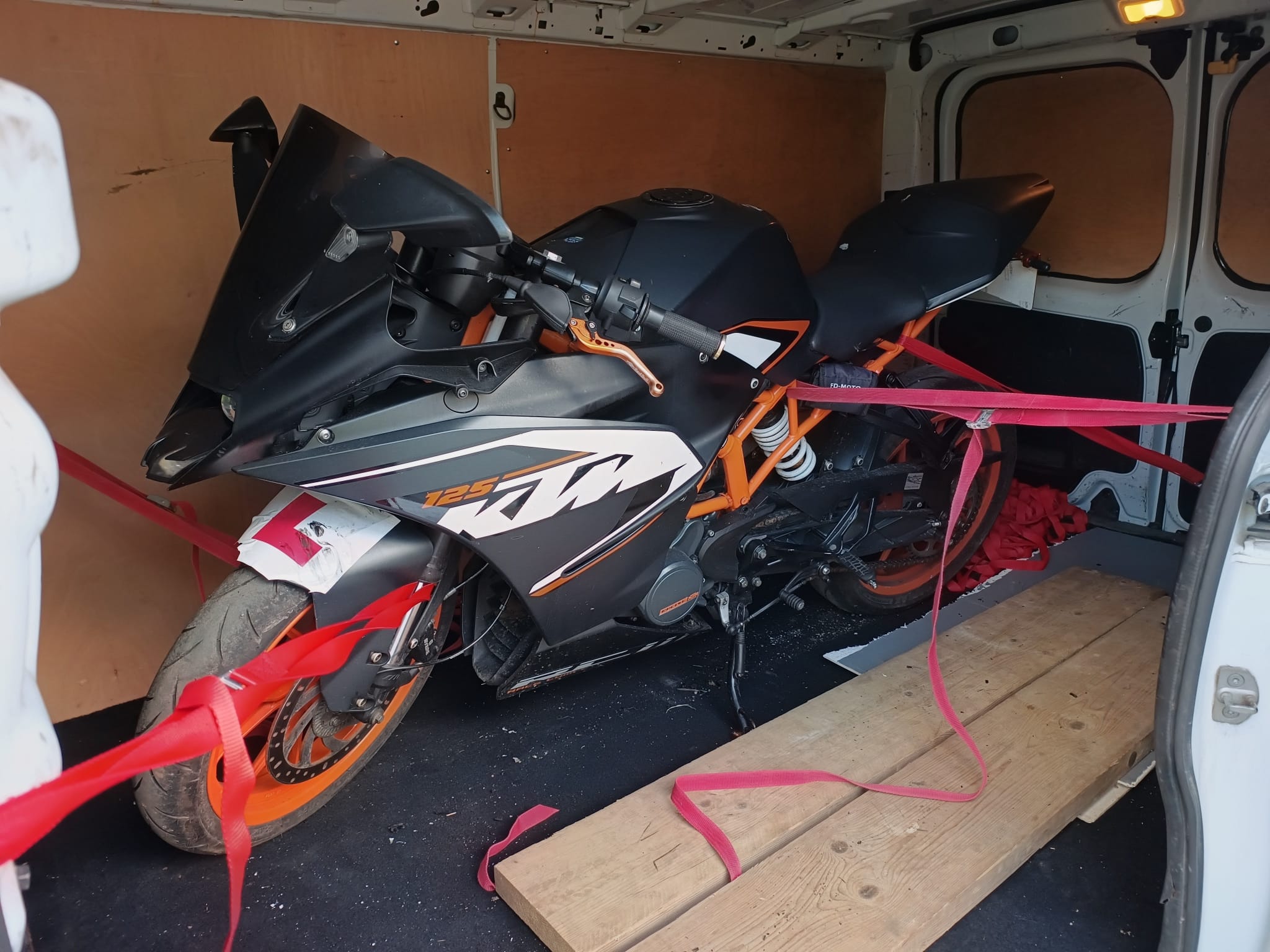 Motorcycle secured inside RemoVan